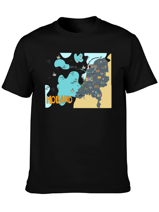 Holland Map Graphic Tee - Black Cotton T-Shirt