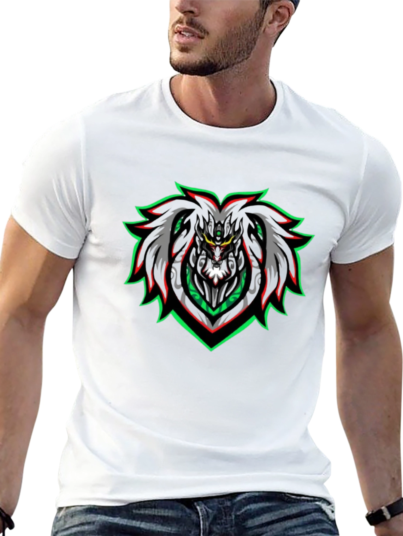 Edgy Black Graphic Tee - Cyberpunk Lion Design