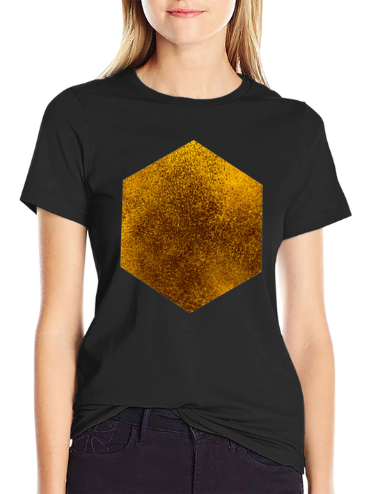 Textured Hexagon Graphic Tee - Black Cotton Casual