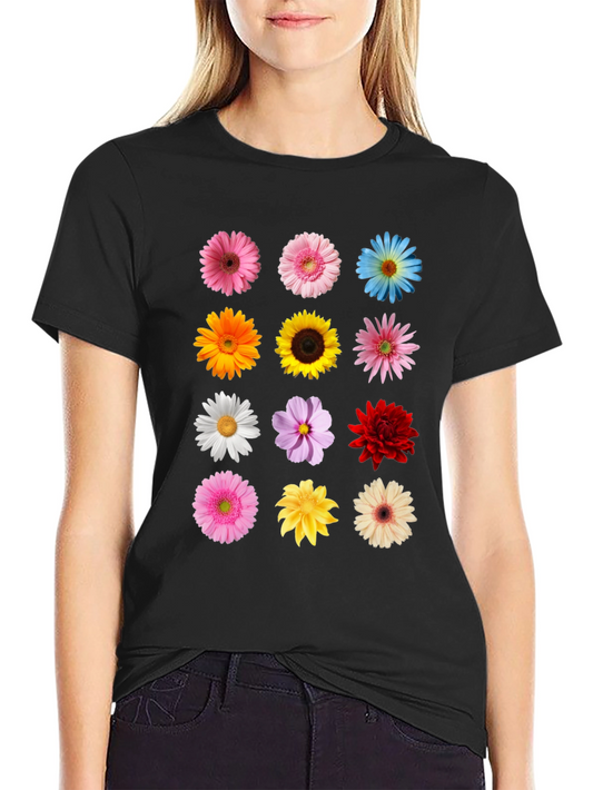 Floral Print T-Shirt - Black Unisex Tee