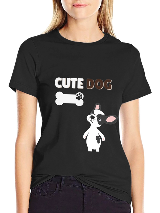 Cute Dog Graphic Black T-Shirt
