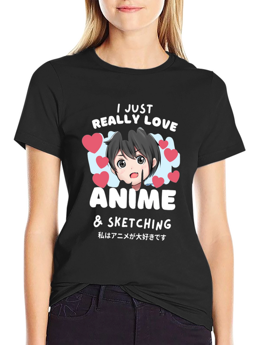 Anime Lovers Black T-Shirt: I Love Anime & Sketching