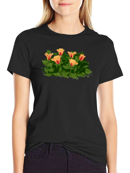 Floral Tulip Graphic Tee - Stylish Black T-Shirt