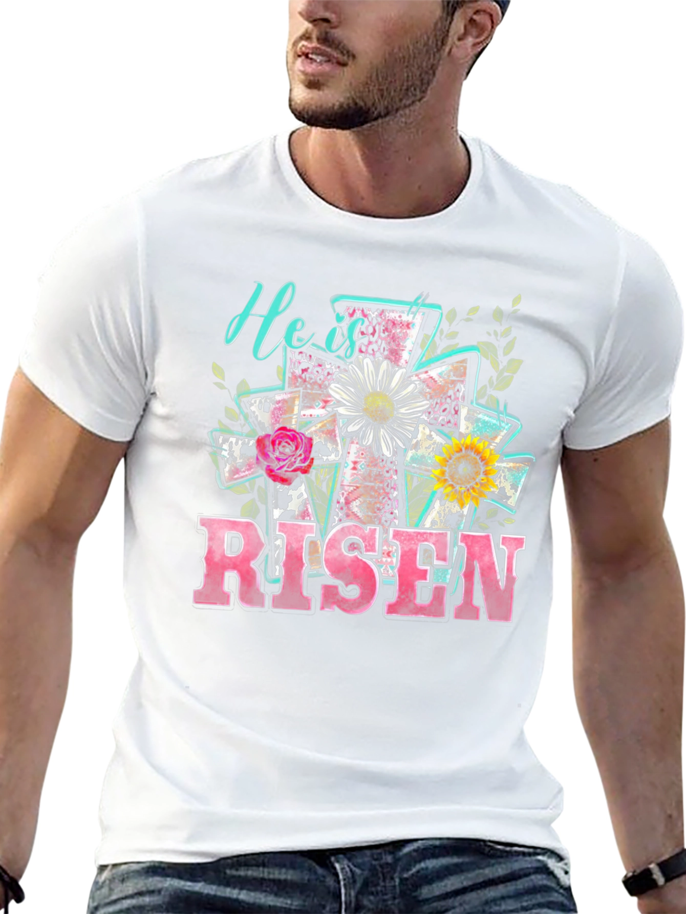 He is Risen Easter Cross Graphic T-Shirt