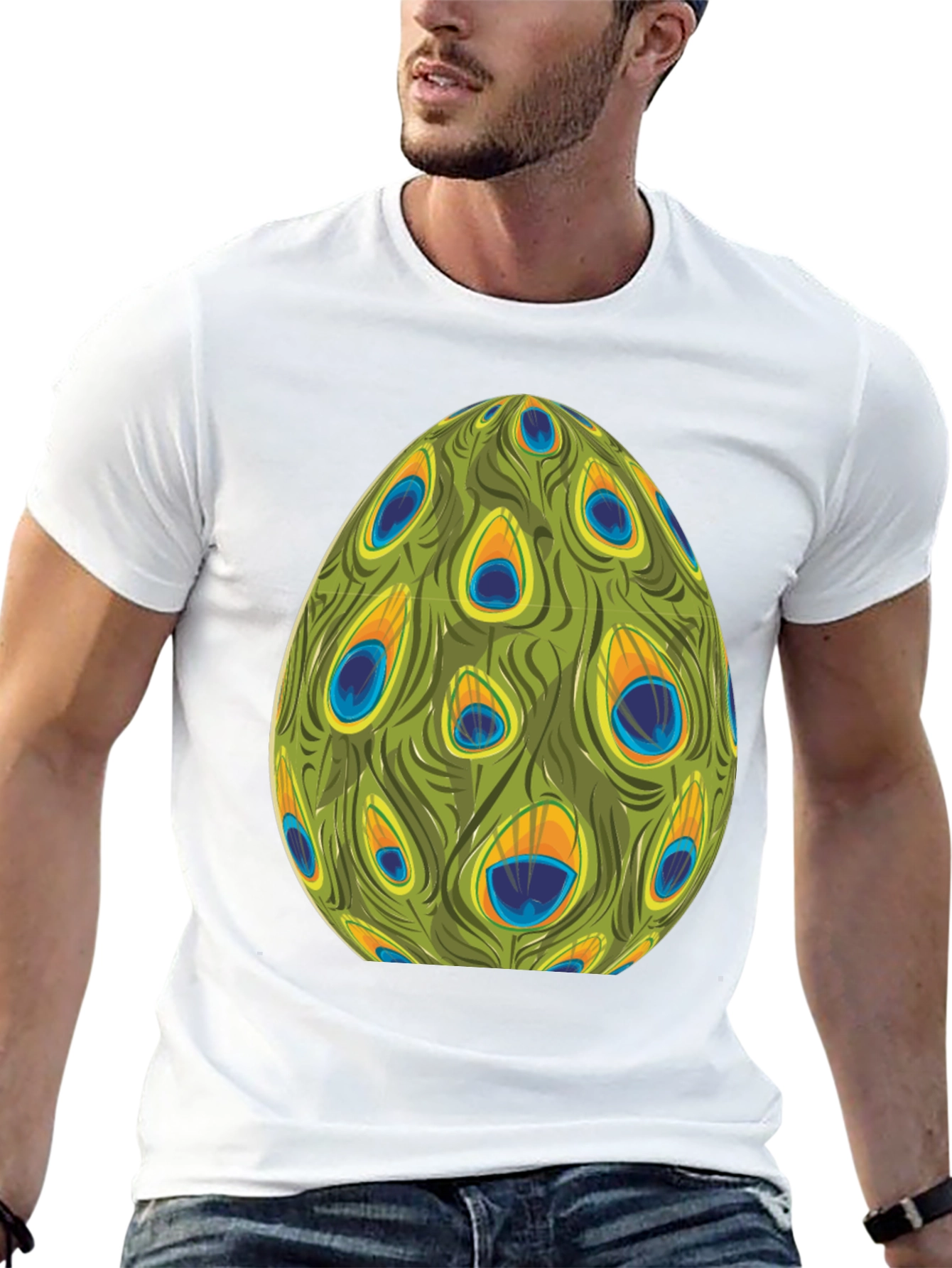 Peacock Feather Egg Graphic Tee - Unique Design
