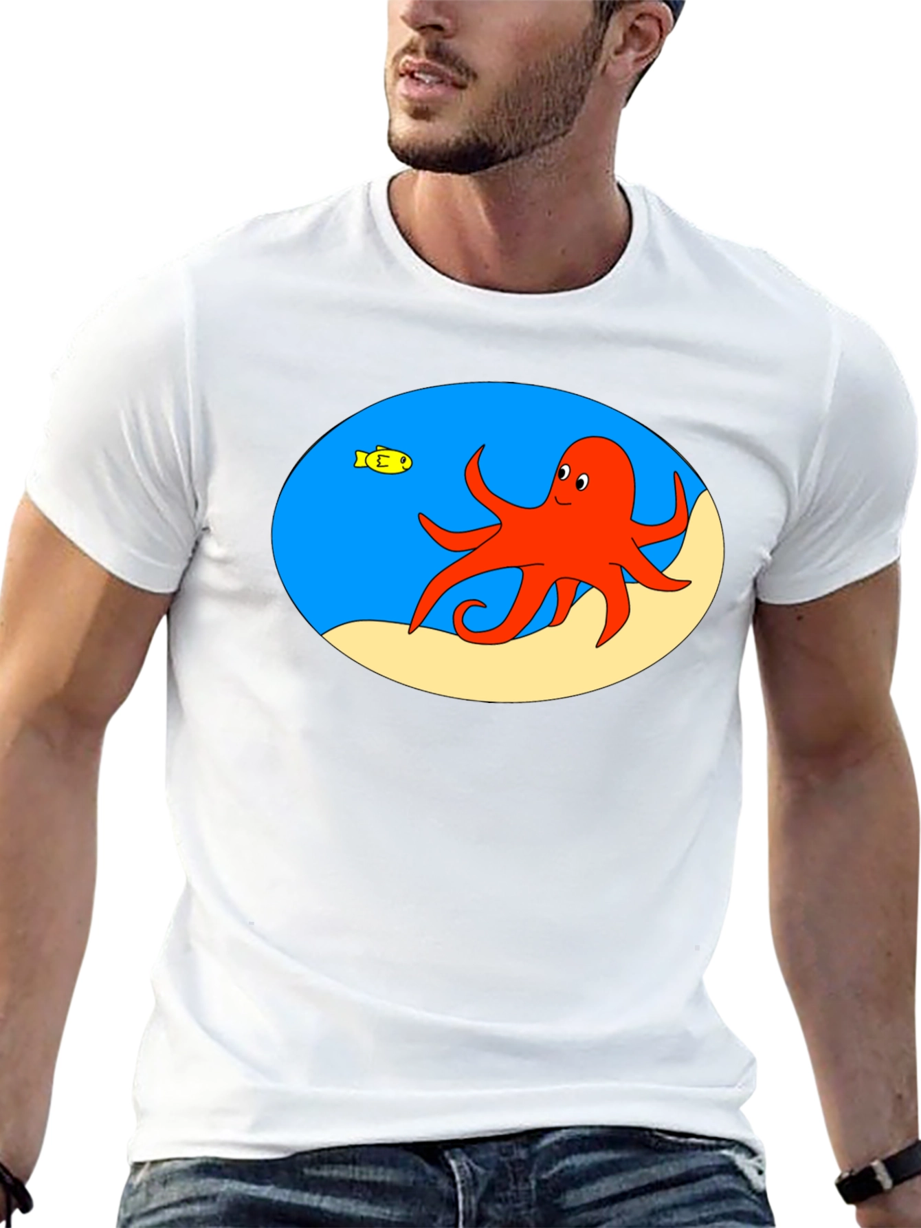 Cartoon Octopus Black T-Shirt