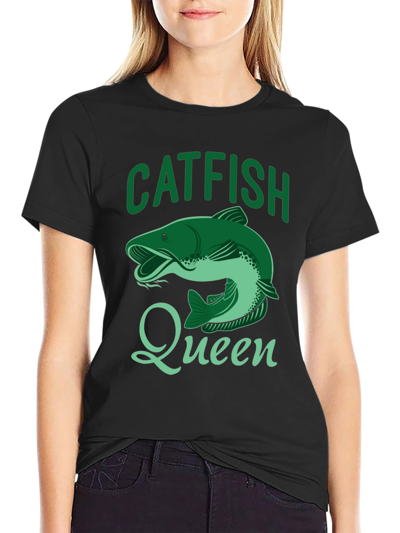 Catfish Queen Black T-Shirt - Fishing Apparel