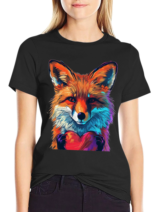 Fox with Heart Graphic T-Shirt - Unisex Soft Cotton Tee
