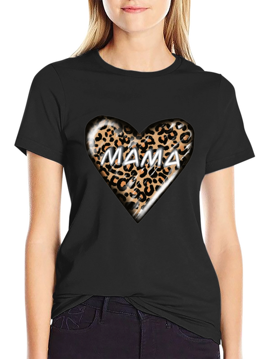 Mama Leopard Heart Graphic T-Shirt - Trendy Womens Tee