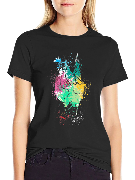 Colorful Chicken Graphic Tee - Artistic Poultry Design