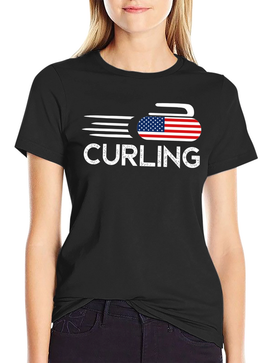 Curling USA Flag T-Shirt Patriotic Sport Tee
