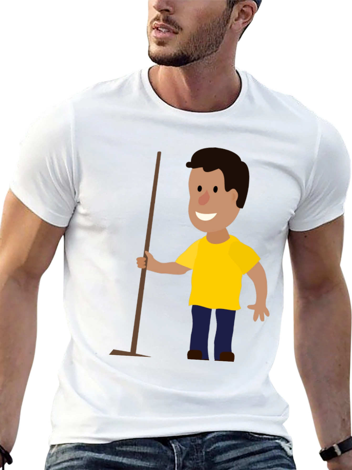 Cartoon Janitor Black T-Shirt