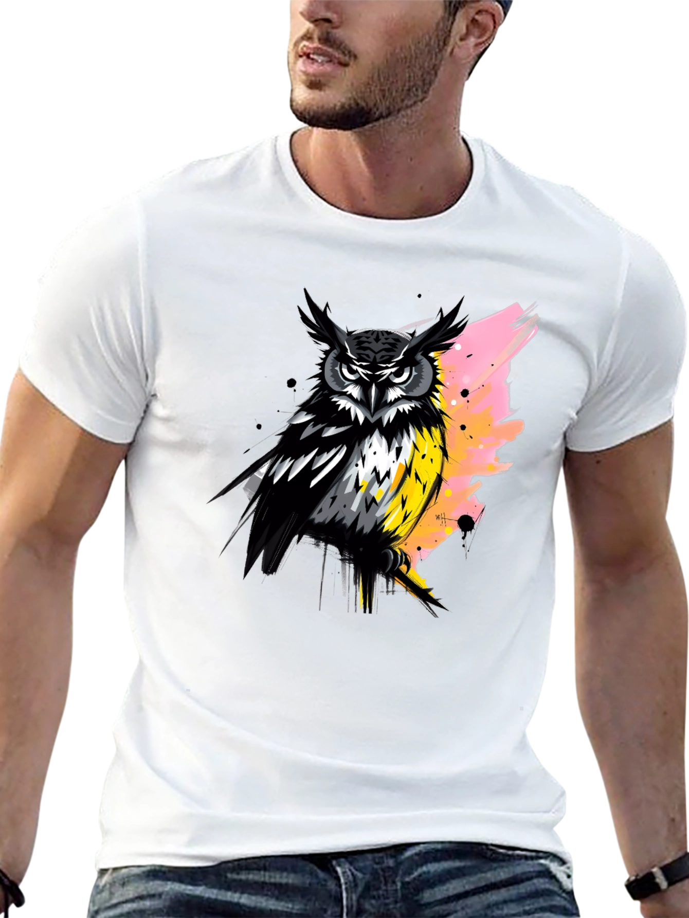 Owl Graphic Print Black T-Shirt