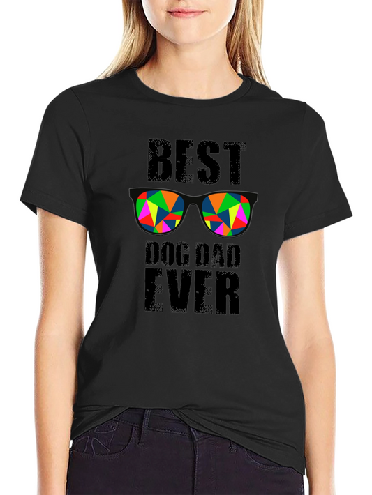 Best Dog Dad Ever Graphic Tee - Colorful Sunglasses Design