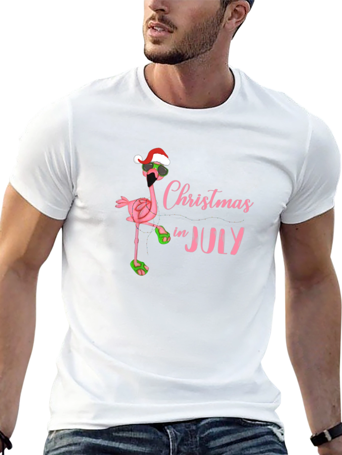 Christmas In July Flamingo Graphic T-Shirt