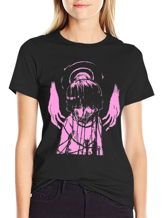 Angelic Anime Graphic Tee - Black