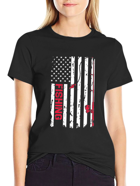 Fishing American Flag Graphic T-Shirt