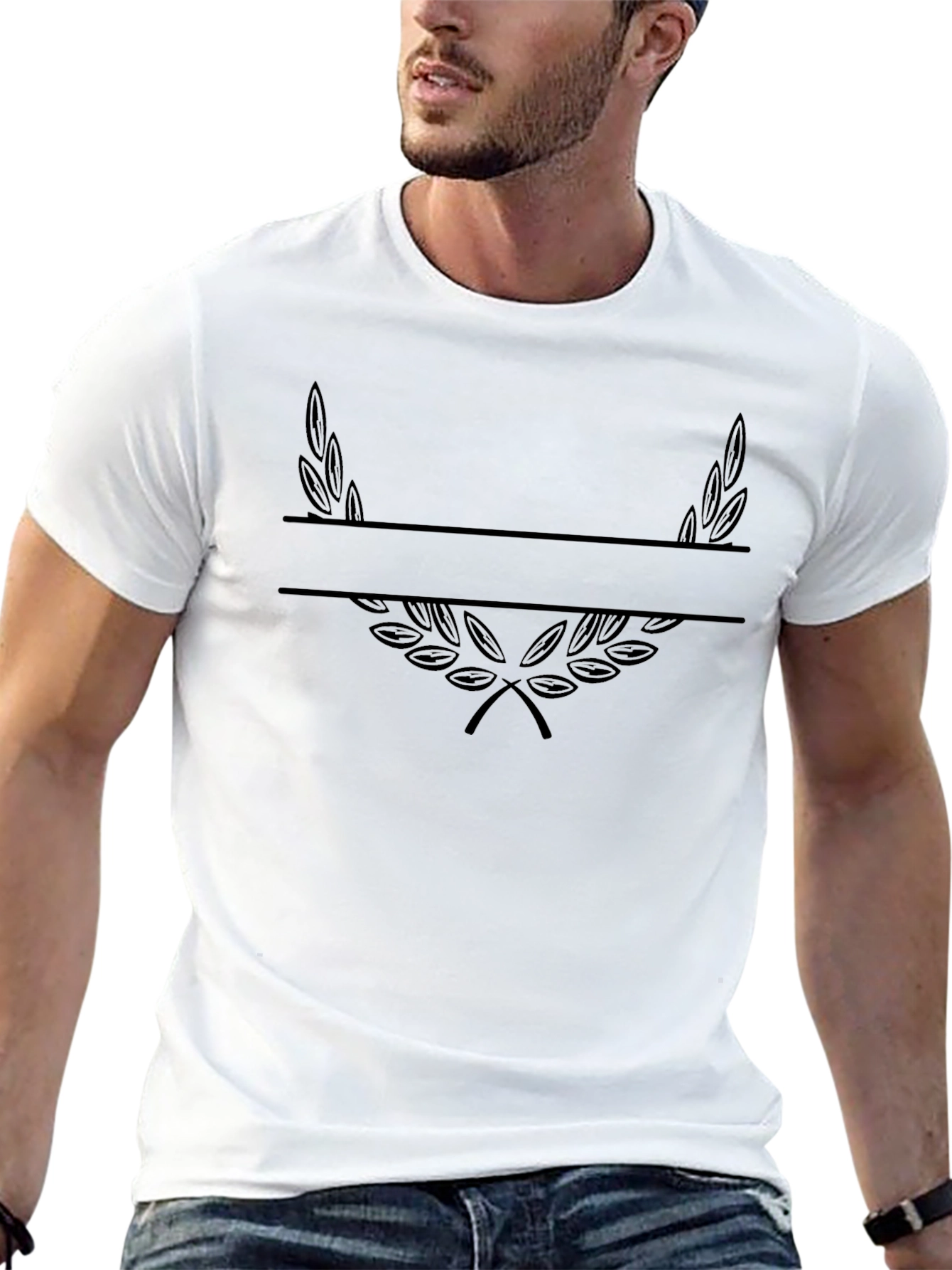 Mens Black Graphic Tee - Laurel Wreath Design