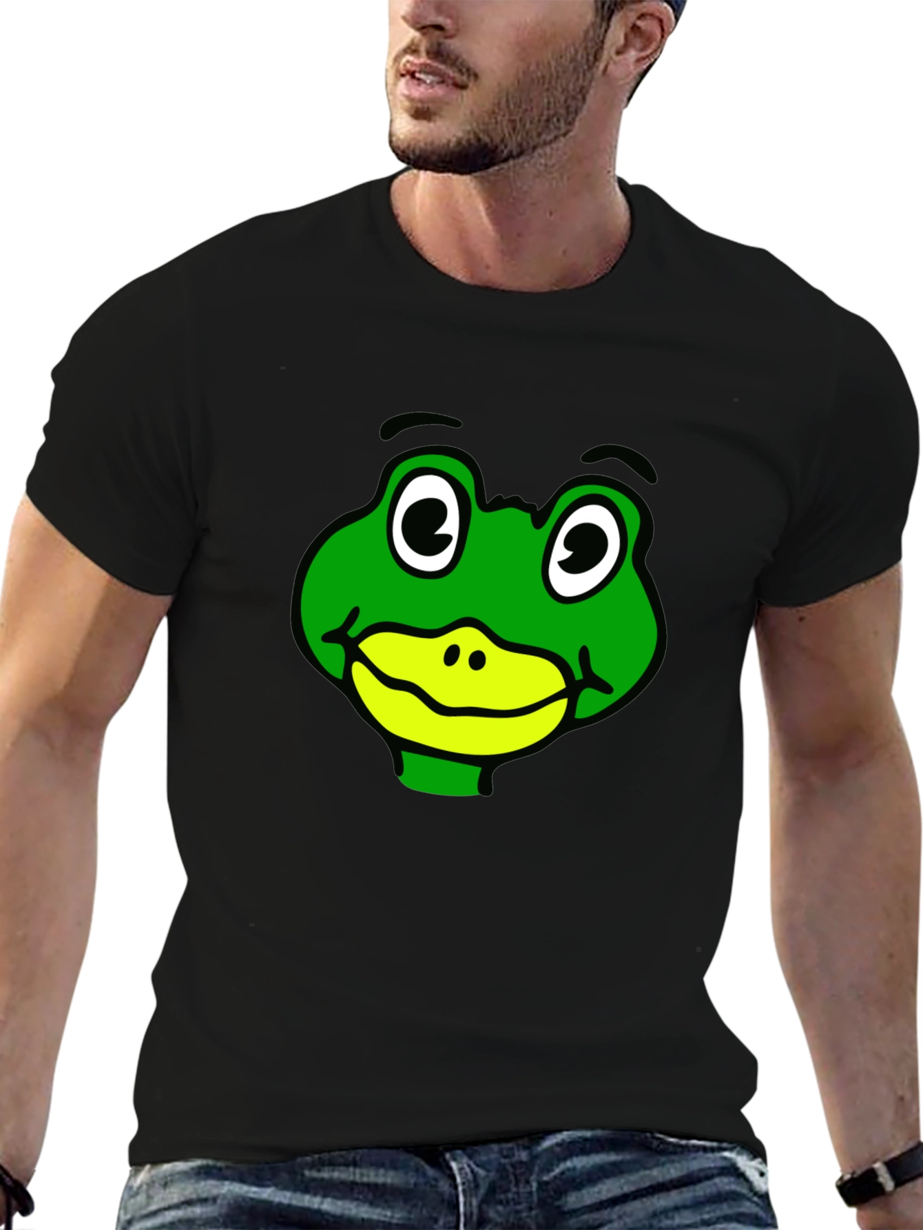 Frog Face Graphic T-Shirt - Black Casual Wear