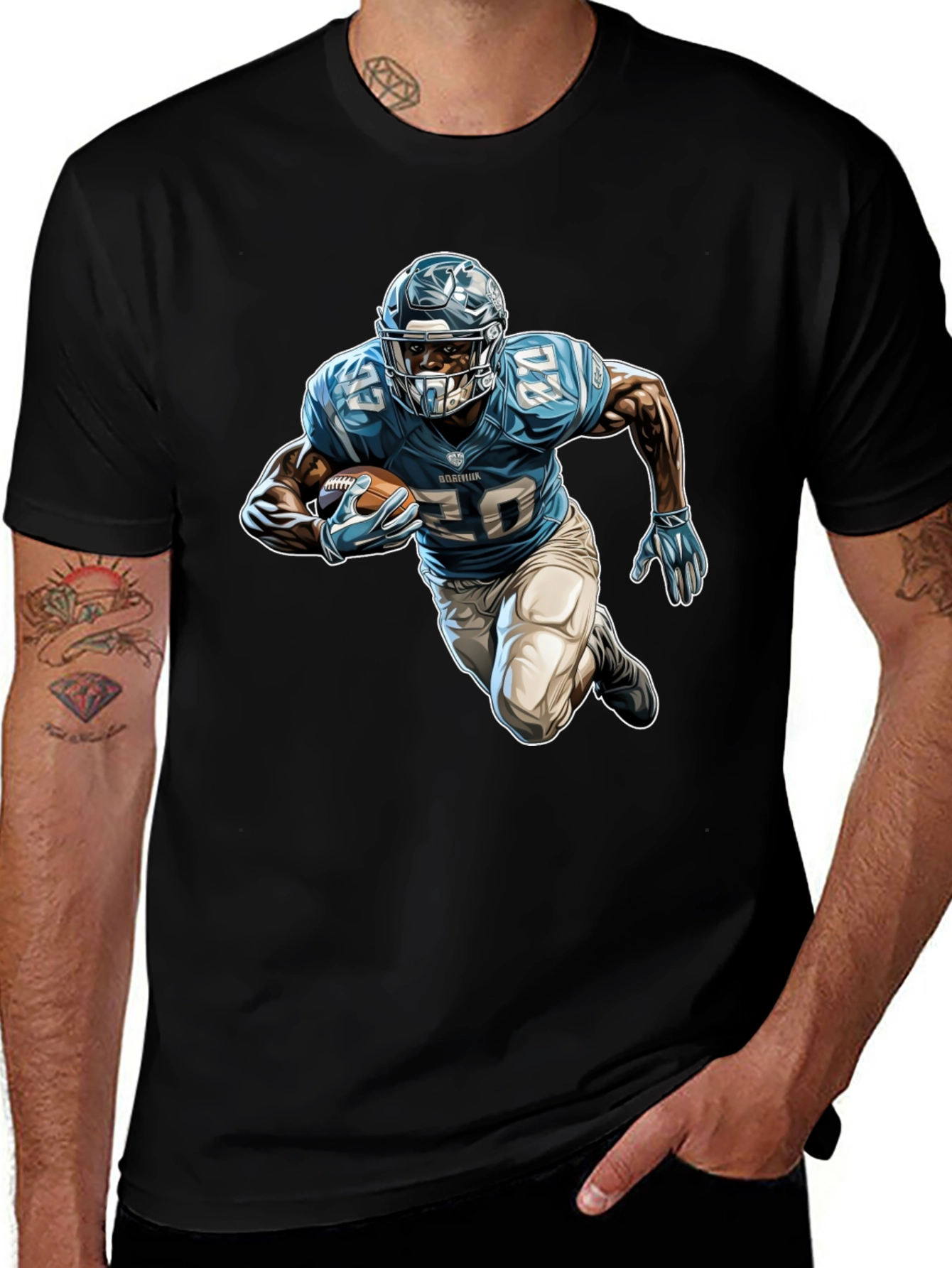 Football Player Graphic Tee - Black Cotton Blend