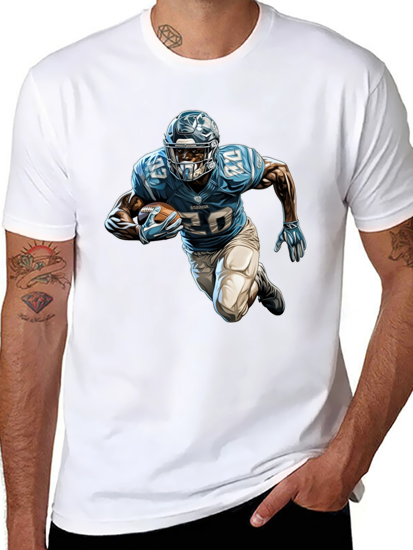 Football Player Graphic Tee - Black Cotton Blend