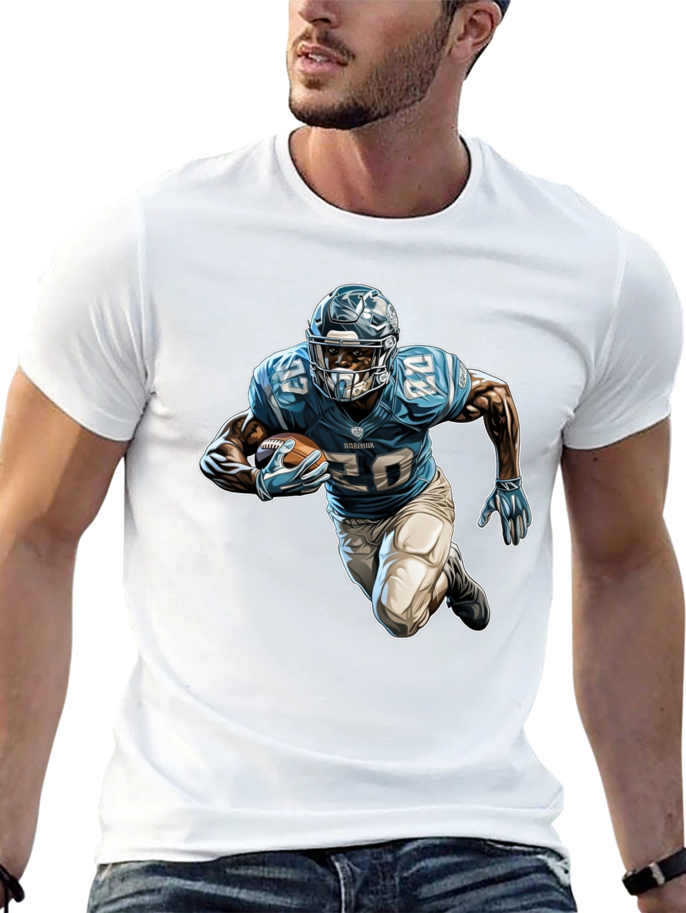 Football Player Graphic Tee - Black Cotton Blend