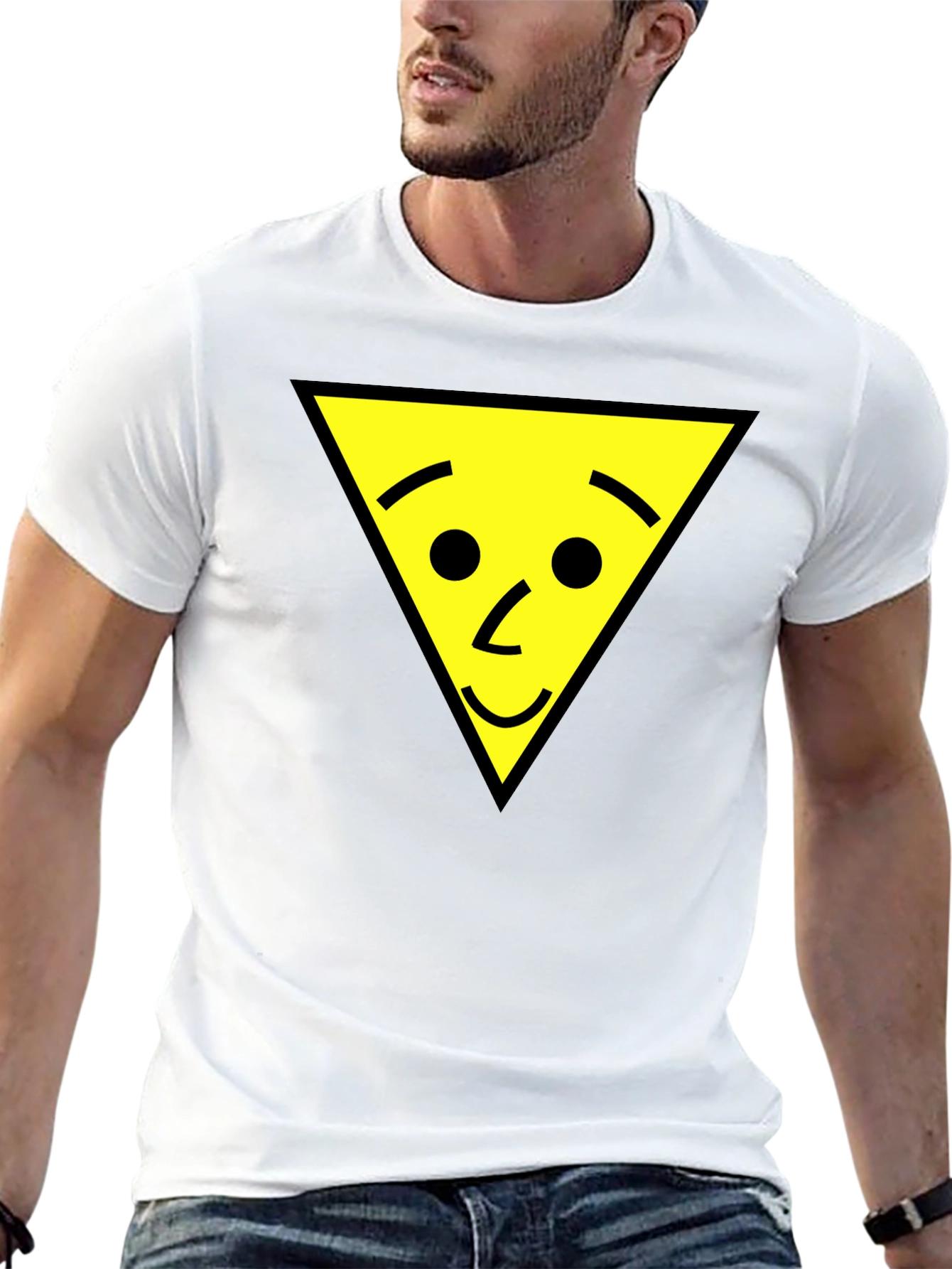 Funny Triangle Face Graphic Black T-Shirt