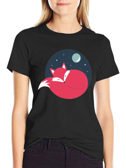 Fox Moon Graphic Tee - Black Cotton Blend