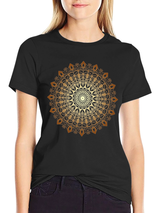 Golden Mandala Print Black T-Shirt