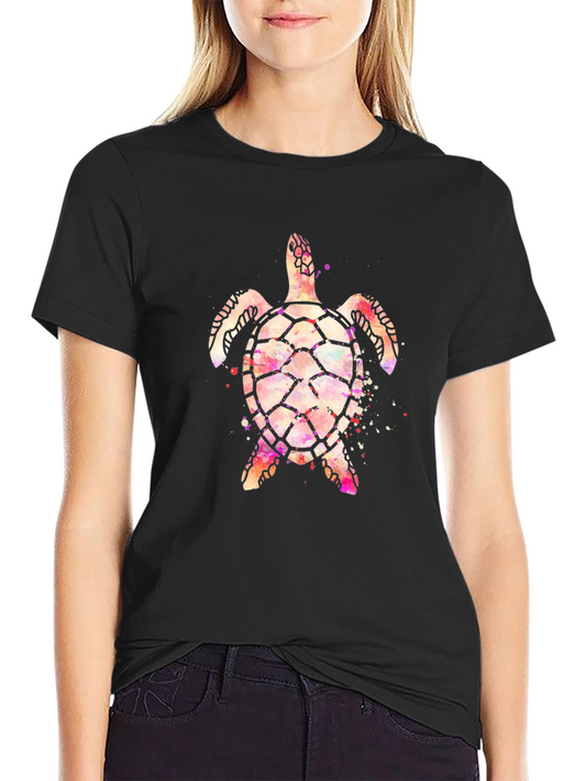 Watercolor Turtle Graphic Tee - Black