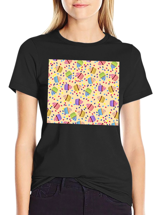 Cupcake Patterned Black T-Shirt