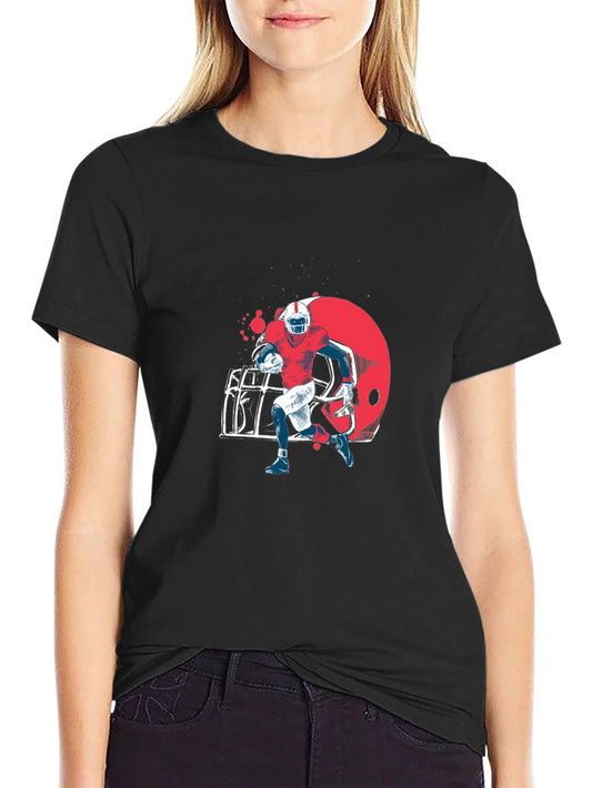 Football Player Graphic Tee - Black Cotton T-Shirt