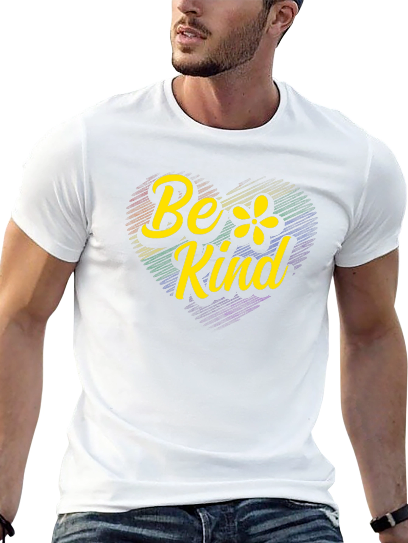 Be Kind Rainbow Heart Graphic T-Shirt