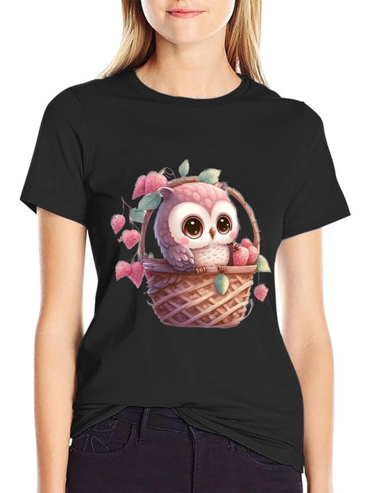 Cute Owl in Basket Graphic Tee - Sweet Heart Design