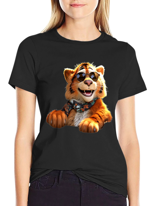 Cool Tiger Graphic Tee - Black Cotton T-Shirt