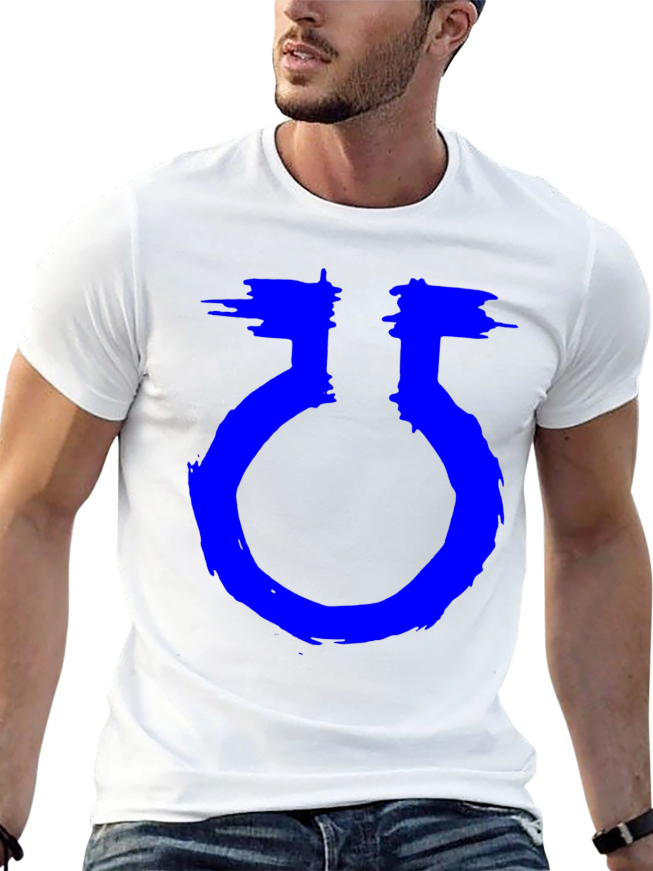 Unique Graphic Black T-Shirt with Blue Symbol