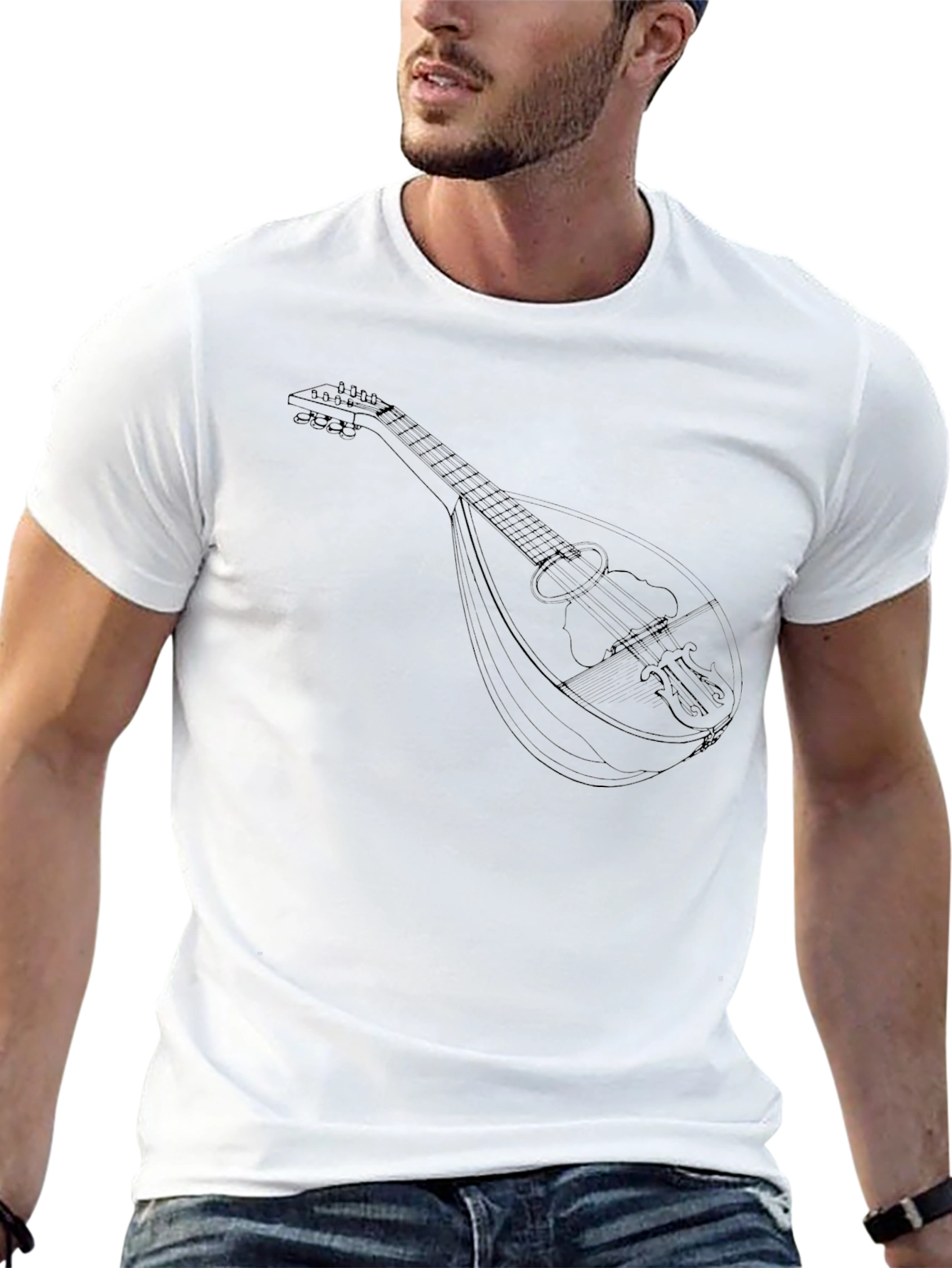 Mandolin Line Art Graphic Tee - Black T-Shirt