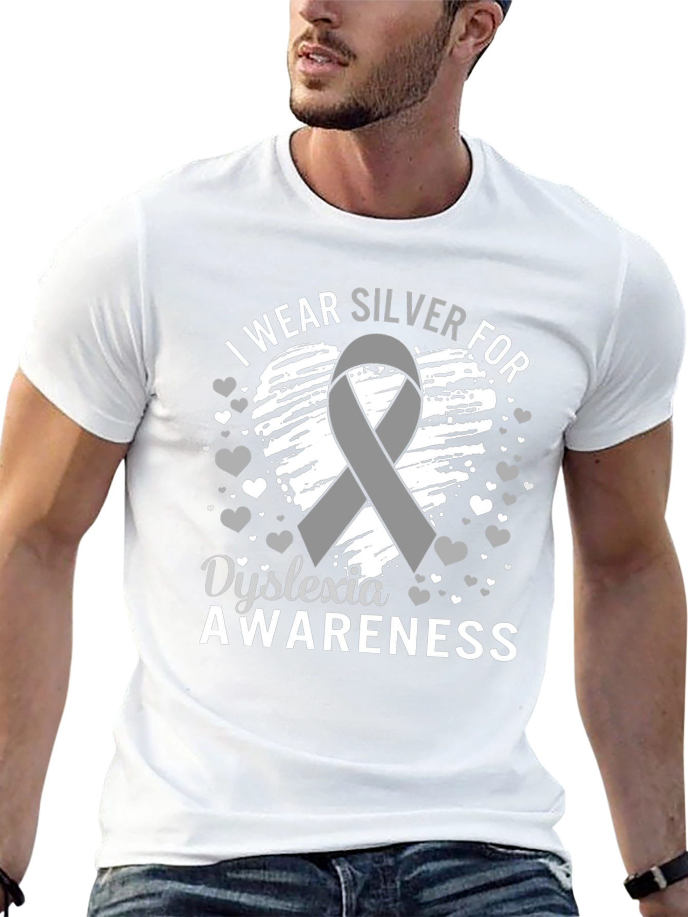Dyslexia Awareness T-Shirt - Silver Ribbon Support