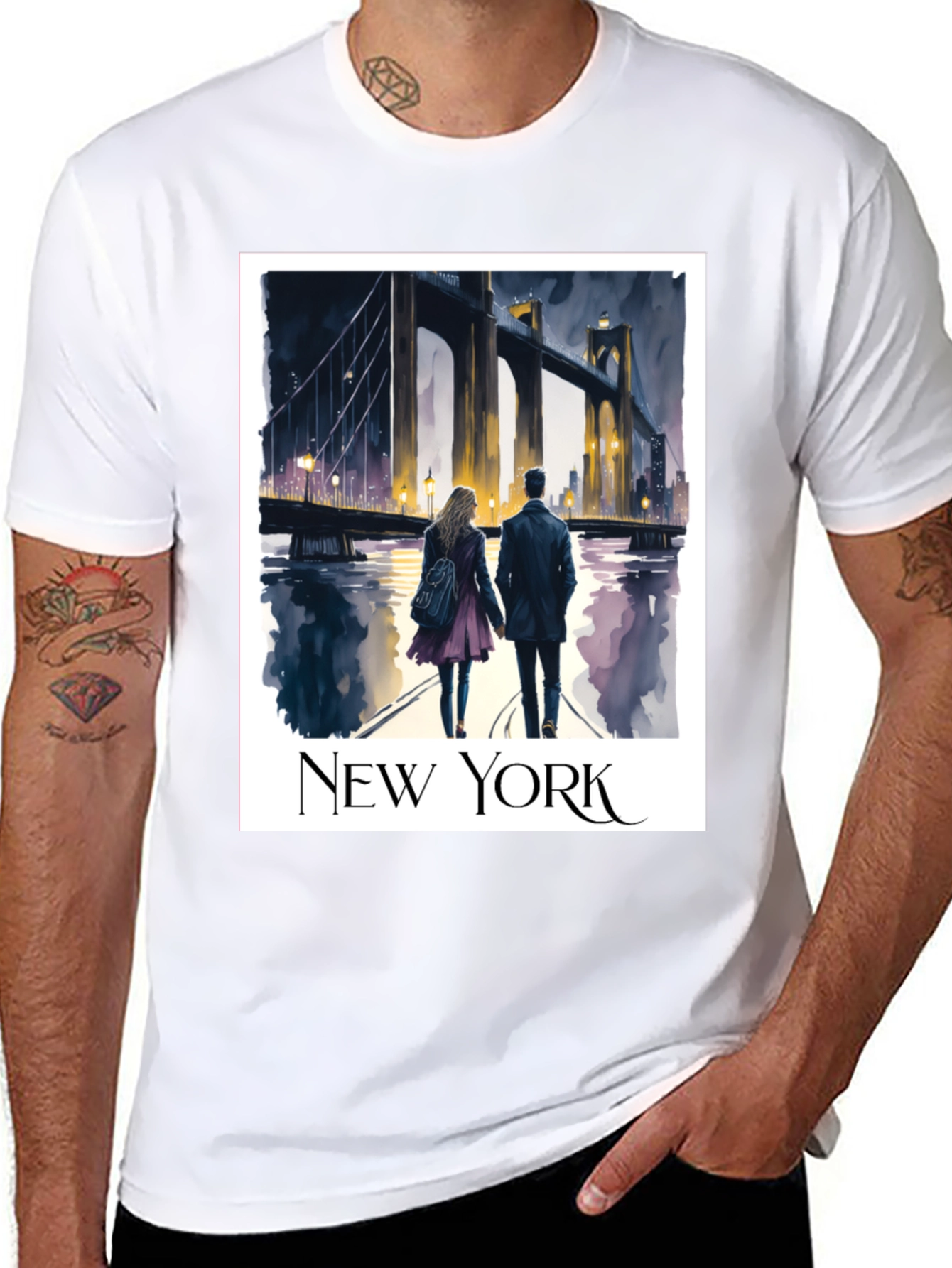 New York Bridge Couple Graphic T-Shirt