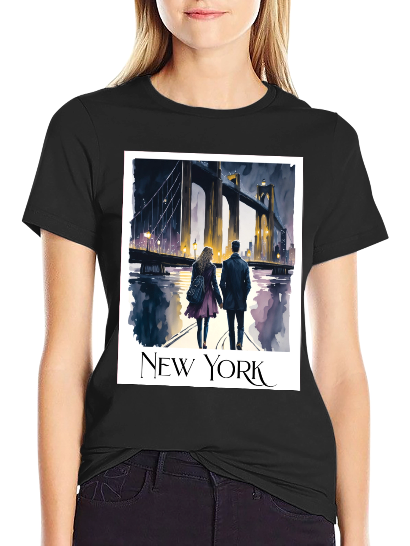 New York Bridge Couple Graphic T-Shirt