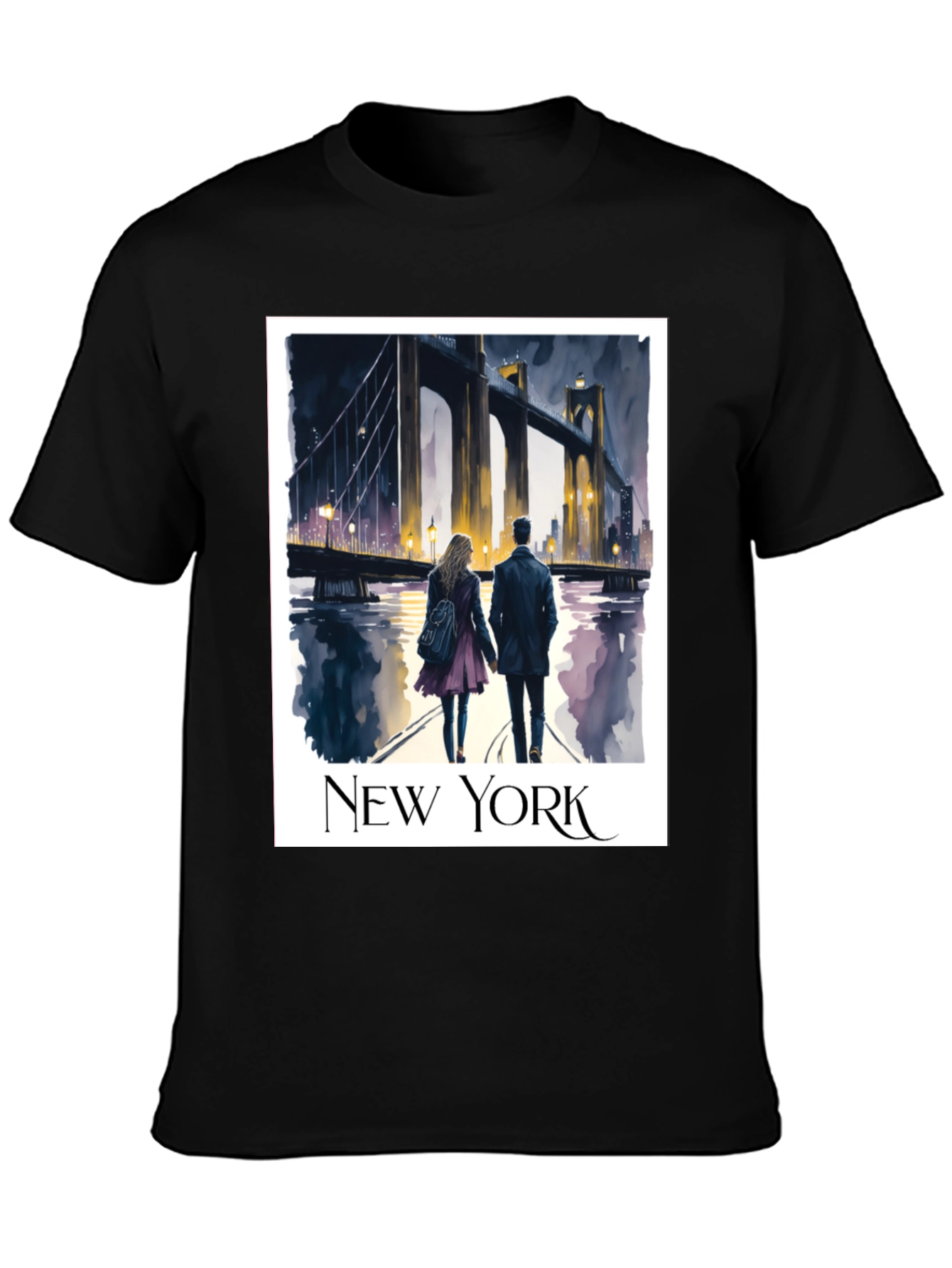 New York Bridge Couple Graphic T-Shirt