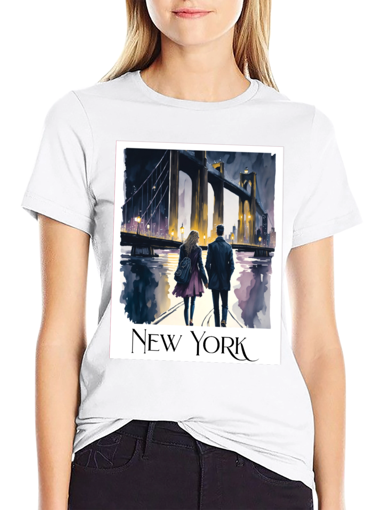 New York Bridge Couple Graphic T-Shirt