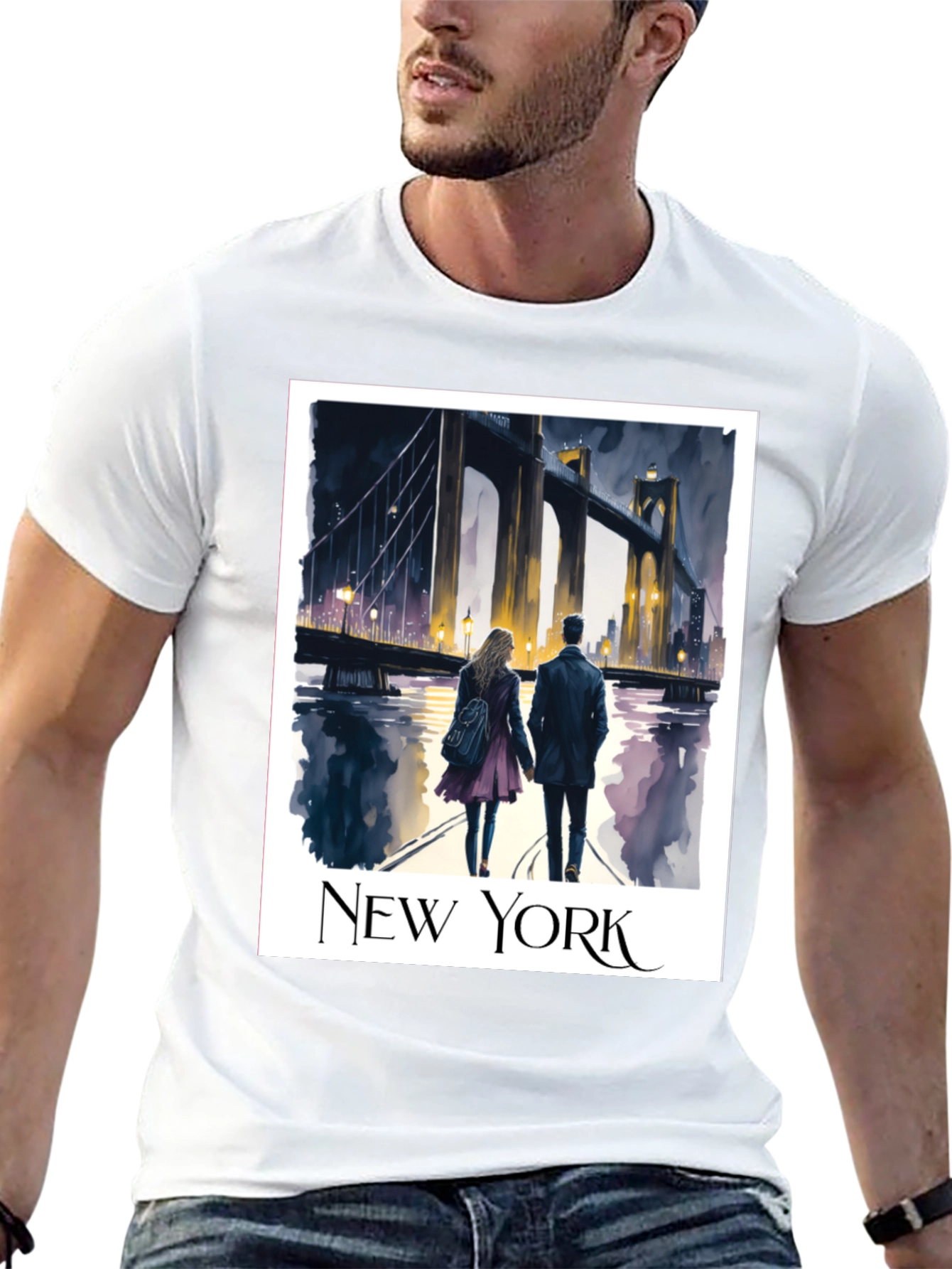 New York Bridge Couple Graphic T-Shirt
