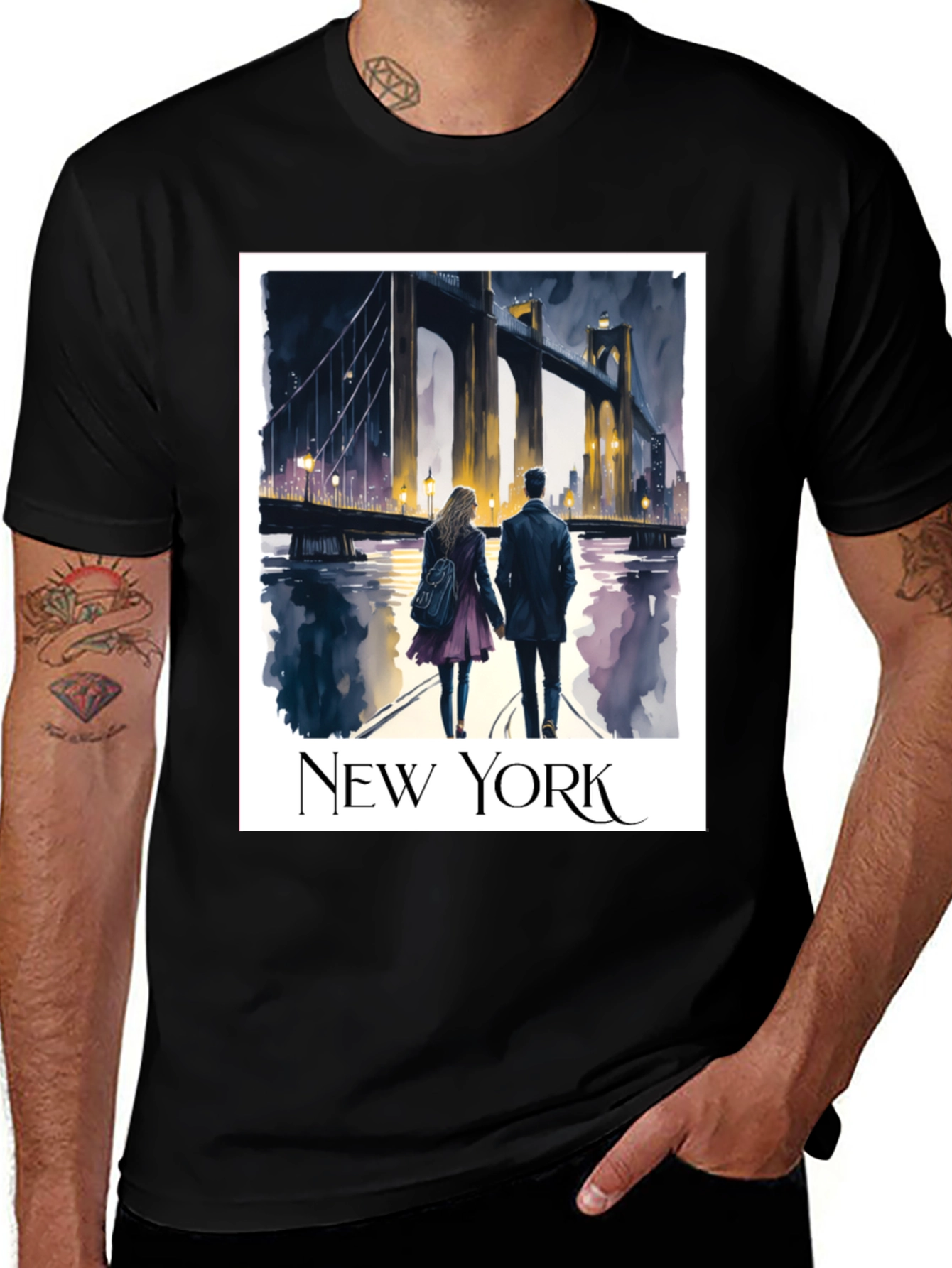 New York Bridge Couple Graphic T-Shirt
