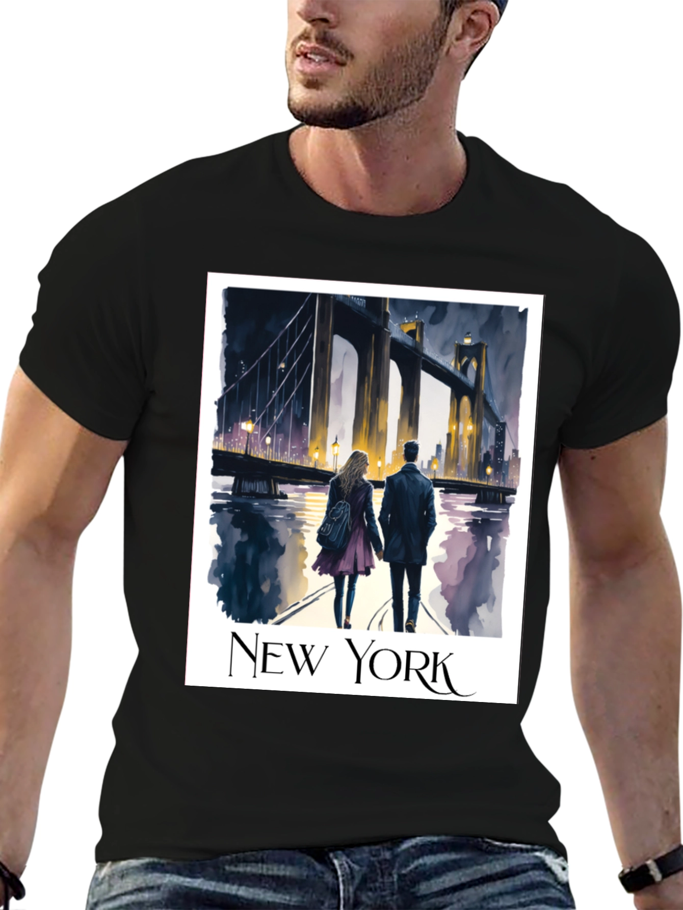 New York Bridge Couple Graphic T-Shirt