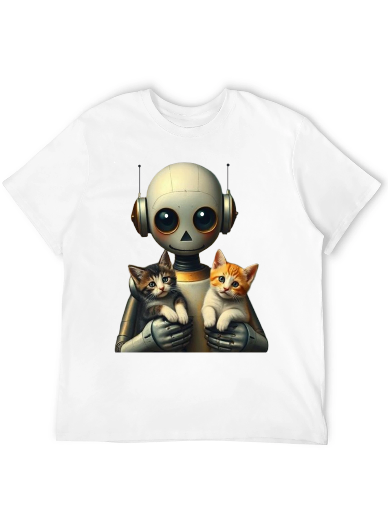 Robot Holding Cats Graphic T-Shirt