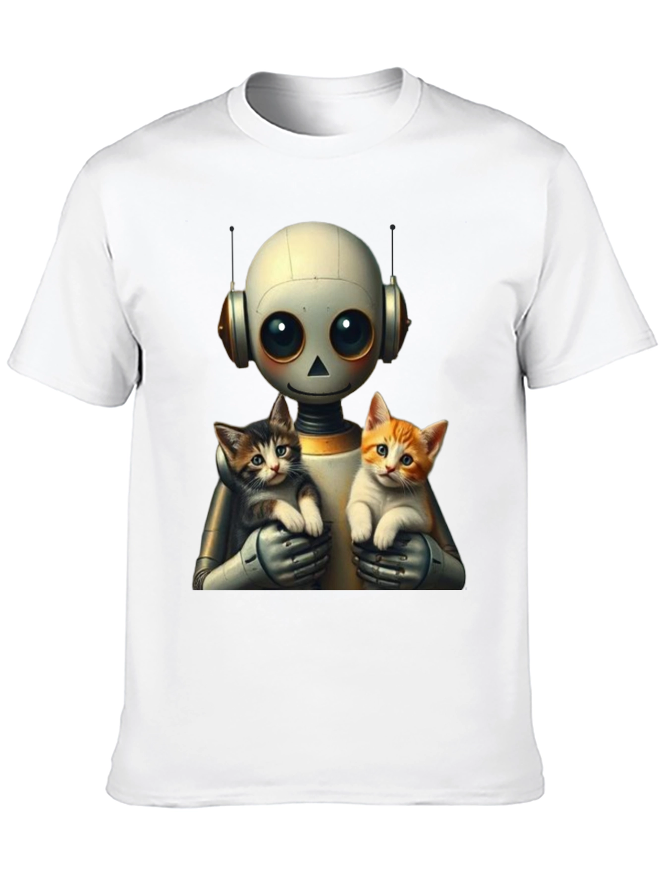 Robot Holding Cats Graphic T-Shirt
