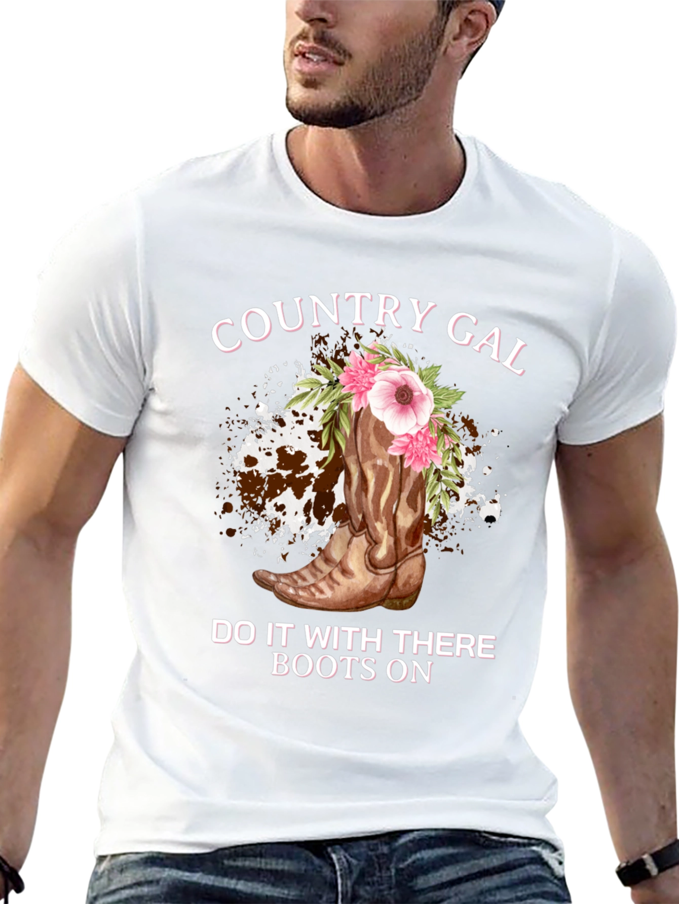Country Gal Boots On Black T-Shirt
