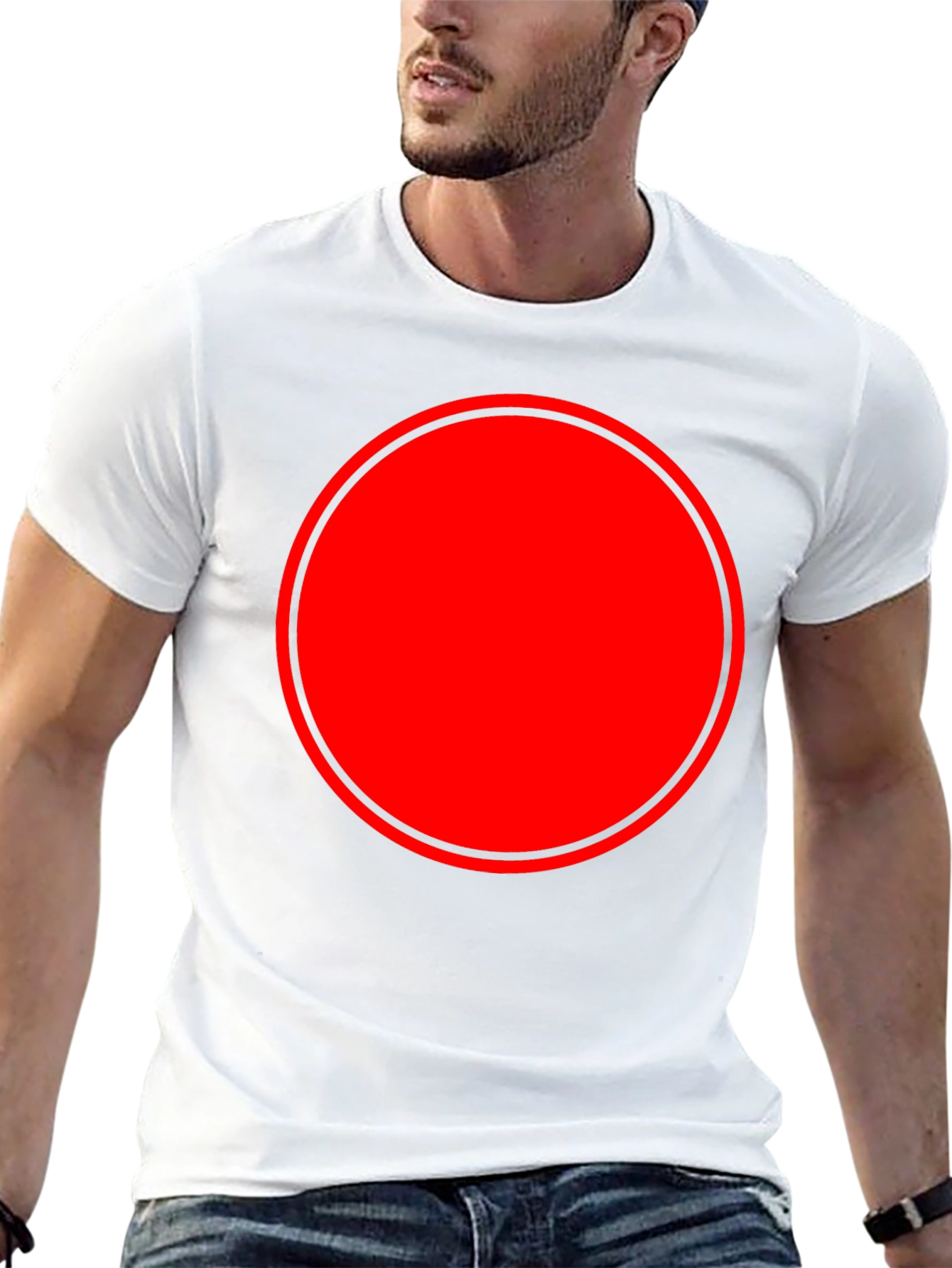 Modern Red Circle Graphic Black T-Shirt