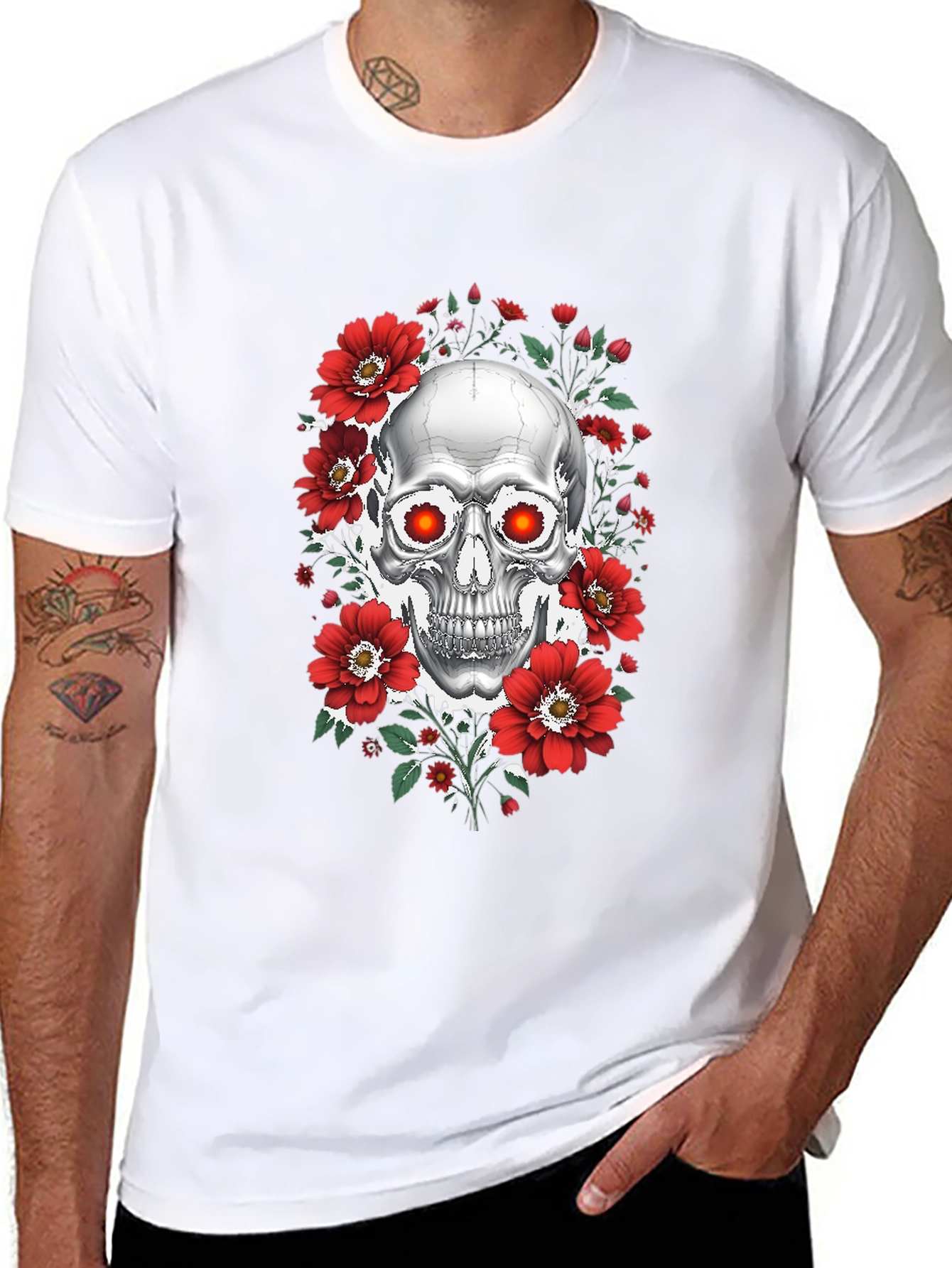 Skull & Roses Graphic T-Shirt - Dark Aesthetic